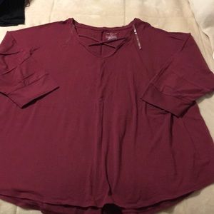 3X wine 3/4 sleeve T-shirt